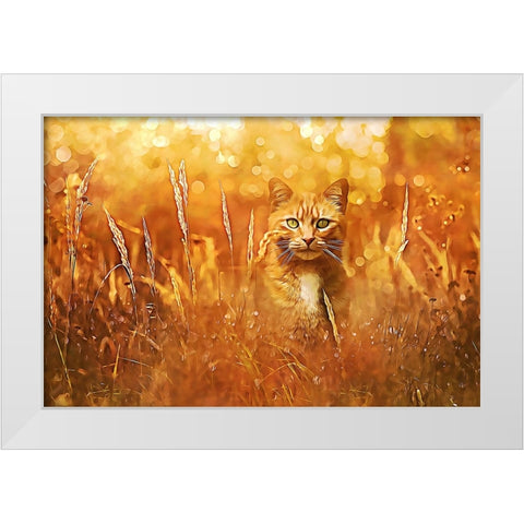Little Tiger in the Grass White Modern Wood Framed Art Print by Alpenglow Workshop
