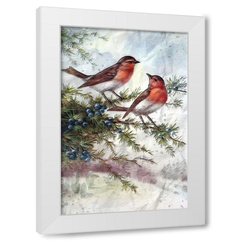 Winter Robins White Modern Wood Framed Art Print by Alpenglow Workshop