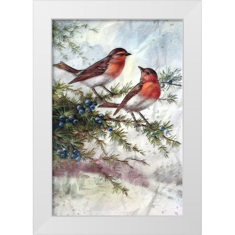 Winter Robins White Modern Wood Framed Art Print by Alpenglow Workshop