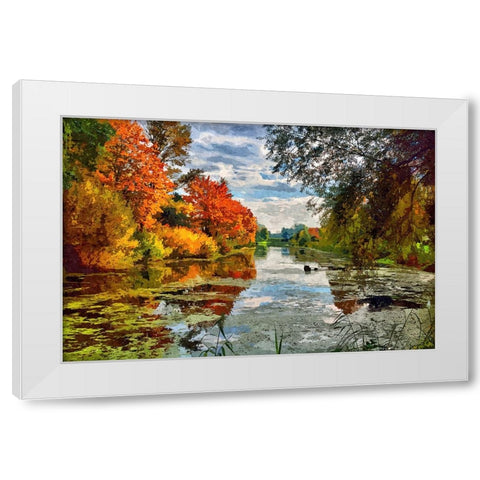 Lakeside Autumn Trees White Modern Wood Framed Art Print by Alpenglow Workshop