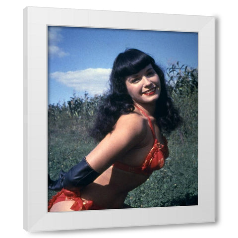 Bettie Page White Modern Wood Framed Art Print by Vintage Hollywood Archive