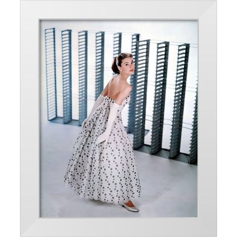 Audrey Hepburn, Funny Face White Modern Wood Framed Art Print by Vintage Hollywood Archive