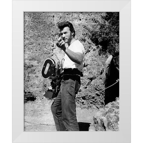 Clint Eastwood, in Mexico, 1969 White Modern Wood Framed Art Print by Vintage Hollywood Archive