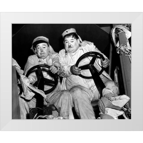 Laurel and Hardy White Modern Wood Framed Art Print by Vintage Hollywood Archive