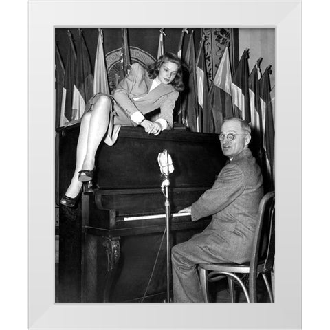 Lauren Bacall, Harry Truman, 1945 White Modern Wood Framed Art Print by Vintage Hollywood Archive