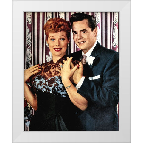 Desi Arnaz, Lucille Ball White Modern Wood Framed Art Print by Vintage Hollywood Archive