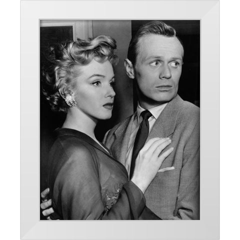 Marilyn Monroe, Richard Widmark, Dont Bother to Knock, 1952 White Modern Wood Framed Art Print by Vintage Hollywood Archive
