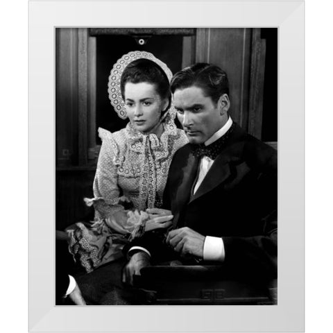 Olivia de Havilland, Errol Flynn, Santa fe Trail, 1940 White Modern Wood Framed Art Print by Vintage Hollywood Archive