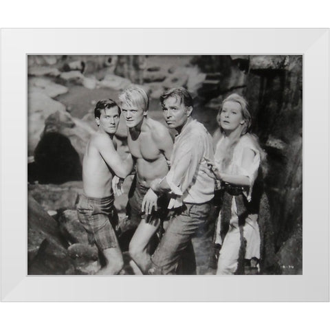 Pat Boone, Peter Ronson, James Mason, Arlene Dahl, Journey to the Center of the Earth, 1959 White Modern Wood Framed Art Print by Vintage Hollywood Archive