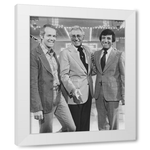 Mike Farrell, Allen Ludden, Jamie Farr, Stumpers, 1976 White Modern Wood Framed Art Print by Vintage Hollywood Archive