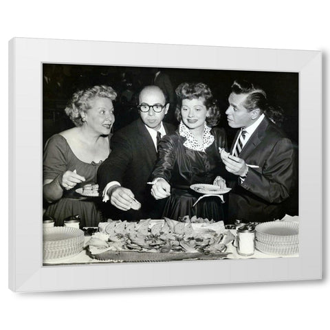 Vivian Vance, Jess Oppenheime, Lucille Ball, and Desi Arnaz, 1955 White Modern Wood Framed Art Print by Vintage Hollywood Archive