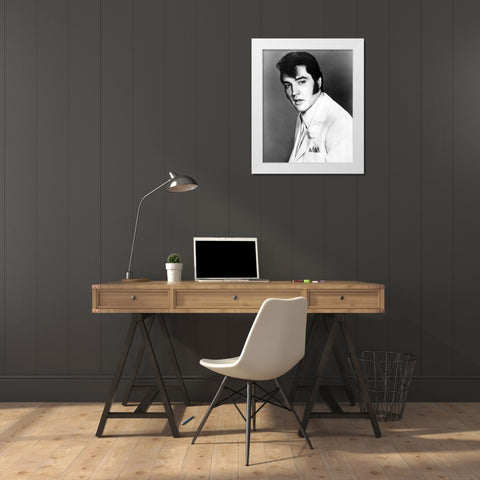 Elvis Presley-1968 White Modern Wood Framed Art Print by Vintage Music Archive