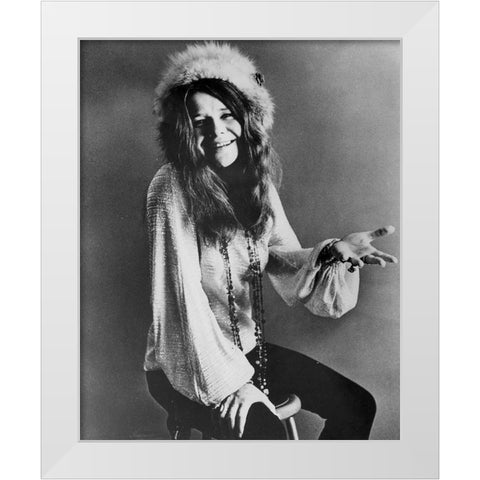 Janis Joplin-1970 White Modern Wood Framed Art Print by Vintage Music Archive