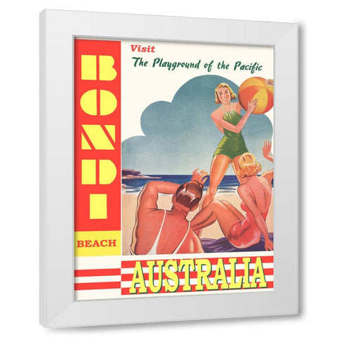 Australia Bondi Beach Travel Poster White Modern Wood Framed Art Print by Vintage Travel Posters