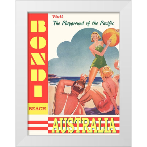 Australia Bondi Beach Travel Poster White Modern Wood Framed Art Print by Vintage Travel Posters