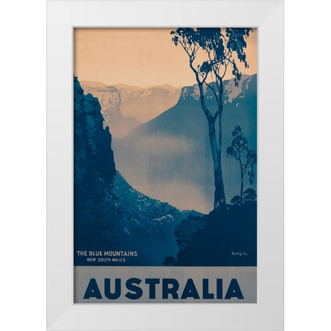 Australia Travel Poster The Blue Mountains White Modern Wood Framed Art Print by Vintage Travel Posters