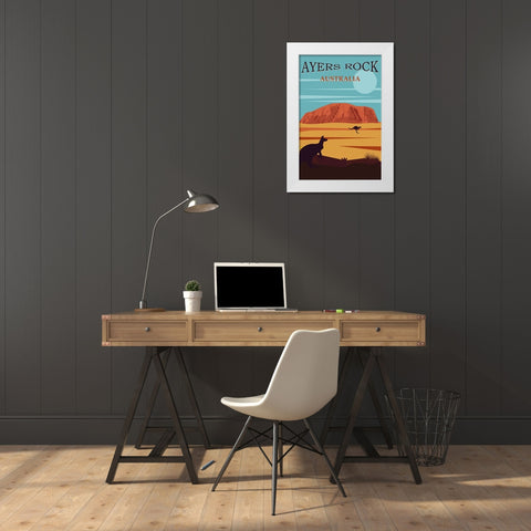 Australia Travel Poster Ayers Rock White Modern Wood Framed Art Print by Vintage Travel Posters