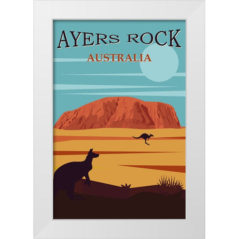 Australia Travel Poster Ayers Rock White Modern Wood Framed Art Print by Vintage Travel Posters