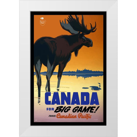 Canada Big Game Hunting Poster White Modern Wood Framed Art Print by Vintage Travel Posters