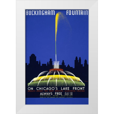 Buckingham Fountain-Chicago Travel Poster White Modern Wood Framed Art Print by Vintage Travel Posters
