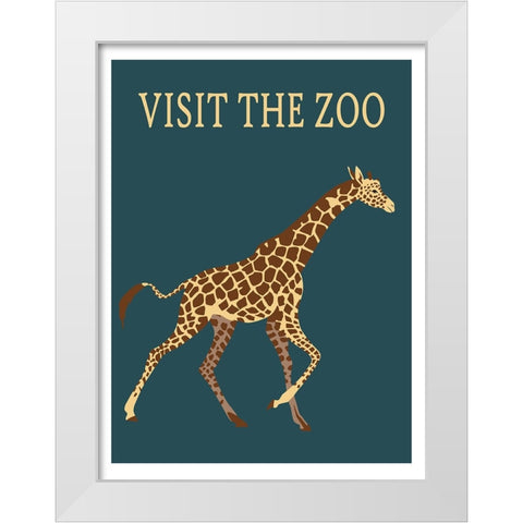 Giraffe Zoo White Modern Wood Framed Art Print by Vintage Travel Posters