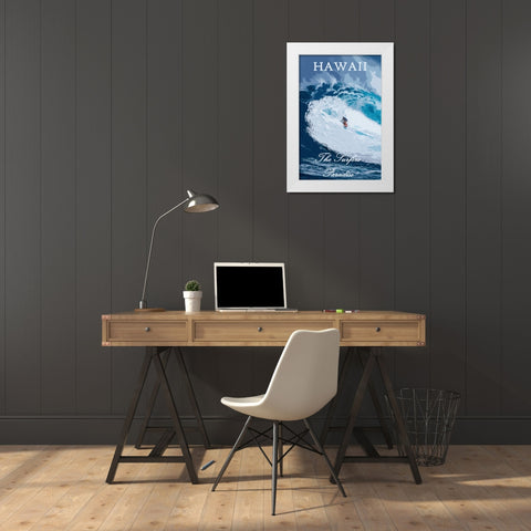 Hawaii Surfer Poster White Modern Wood Framed Art Print by Vintage Travel Posters