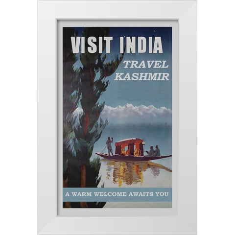 India Kashmir White Modern Wood Framed Art Print by Vintage Travel Posters