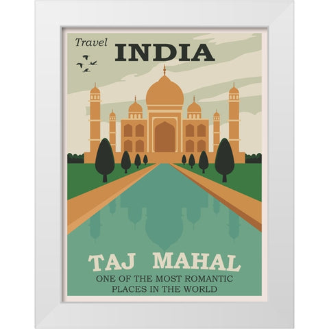 India Taj Mahal Travel Poster White Modern Wood Framed Art Print by Vintage Travel Posters