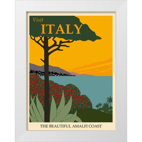 Italy Amalfi Coast Vintage Travel White Modern Wood Framed Art Print by Vintage Travel Posters