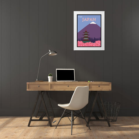 Japan Mount Fuji Travel Poster White Modern Wood Framed Art Print by Vintage Travel Posters