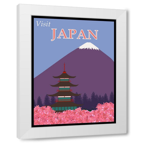 Japan Mount Fuji Travel Poster White Modern Wood Framed Art Print by Vintage Travel Posters