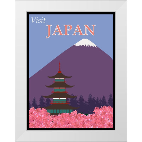 Japan Mount Fuji Travel Poster White Modern Wood Framed Art Print by Vintage Travel Posters