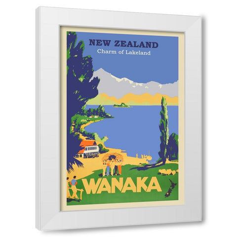 New Zealand Wanaka Travel Poster White Modern Wood Framed Art Print by Vintage Travel Posters
