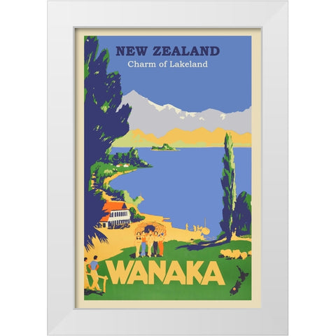 New Zealand Wanaka Travel Poster White Modern Wood Framed Art Print by Vintage Travel Posters