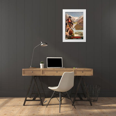 Pyrenees Travel Poster Vintage White Modern Wood Framed Art Print by Vintage Travel Posters