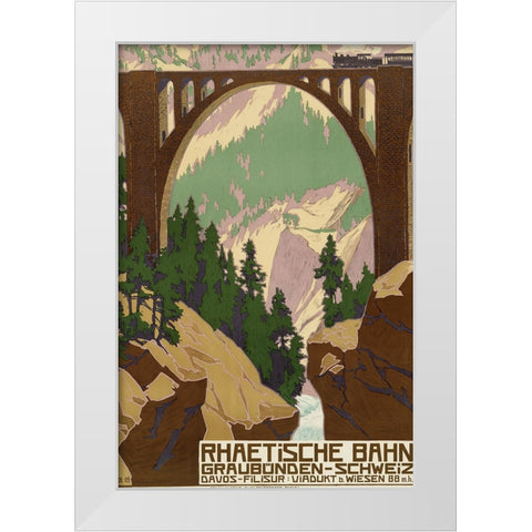 Switzerland Travel Railway Bridge White Modern Wood Framed Art Print by Vintage Travel Posters