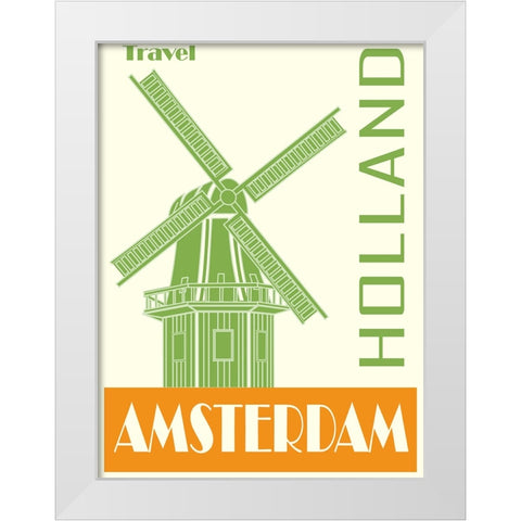 Amsterdam Holland Travel Poster White Modern Wood Framed Art Print by Vintage Travel Posters