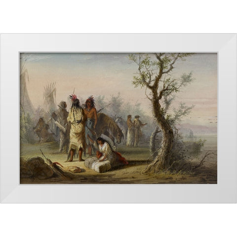 An Indian Camp White Modern Wood Framed Art Print by Miller, Alfred Jacob