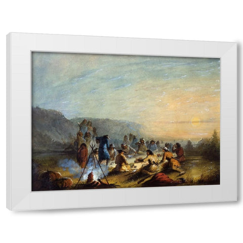 Breakfast at Sunrise White Modern Wood Framed Art Print by Miller, Alfred Jacob