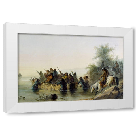 Bull Boating White Modern Wood Framed Art Print by Miller, Alfred Jacob