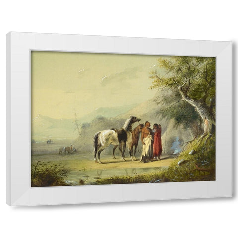 Camp Scene, Sioux White Modern Wood Framed Art Print by Miller, Alfred Jacob