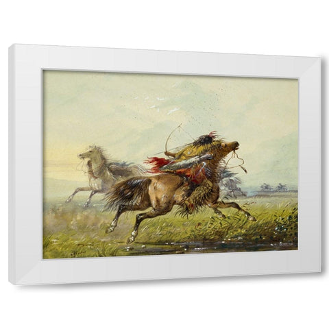 Dodging an Arrow White Modern Wood Framed Art Print by Miller, Alfred Jacob