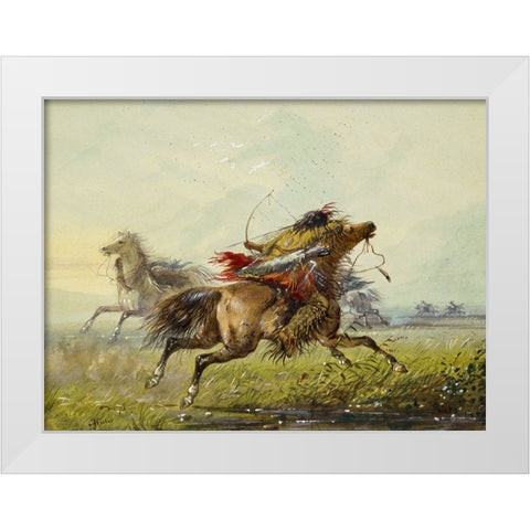 Dodging an Arrow White Modern Wood Framed Art Print by Miller, Alfred Jacob