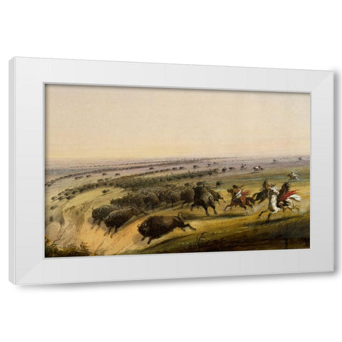 Hunting Buffalo White Modern Wood Framed Art Print by Miller, Alfred Jacob