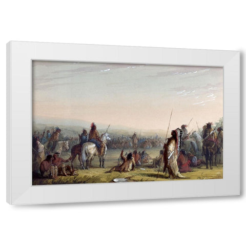 Indian Council White Modern Wood Framed Art Print by Miller, Alfred Jacob