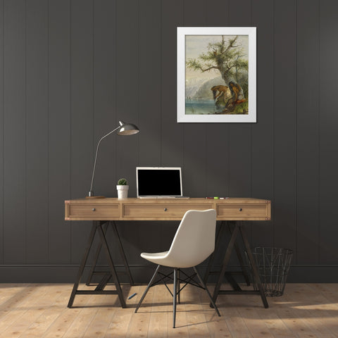 Indian Toilet White Modern Wood Framed Art Print by Miller, Alfred Jacob