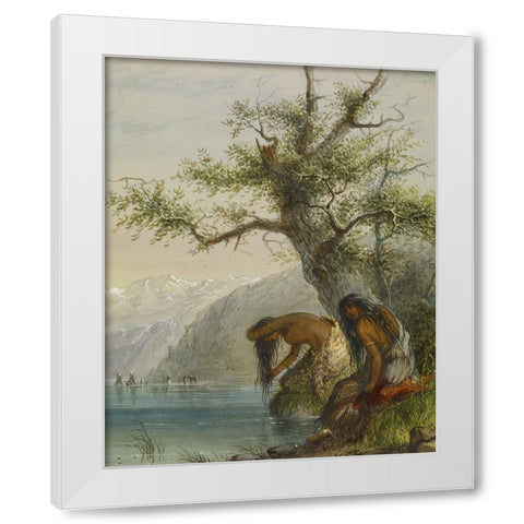 Indian Toilet White Modern Wood Framed Art Print by Miller, Alfred Jacob