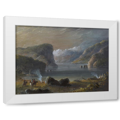 Lake Scene White Modern Wood Framed Art Print by Miller, Alfred Jacob