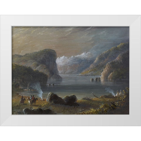 Lake Scene White Modern Wood Framed Art Print by Miller, Alfred Jacob