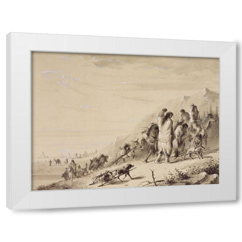 Pawnee Indians Migrating White Modern Wood Framed Art Print by Miller, Alfred Jacob